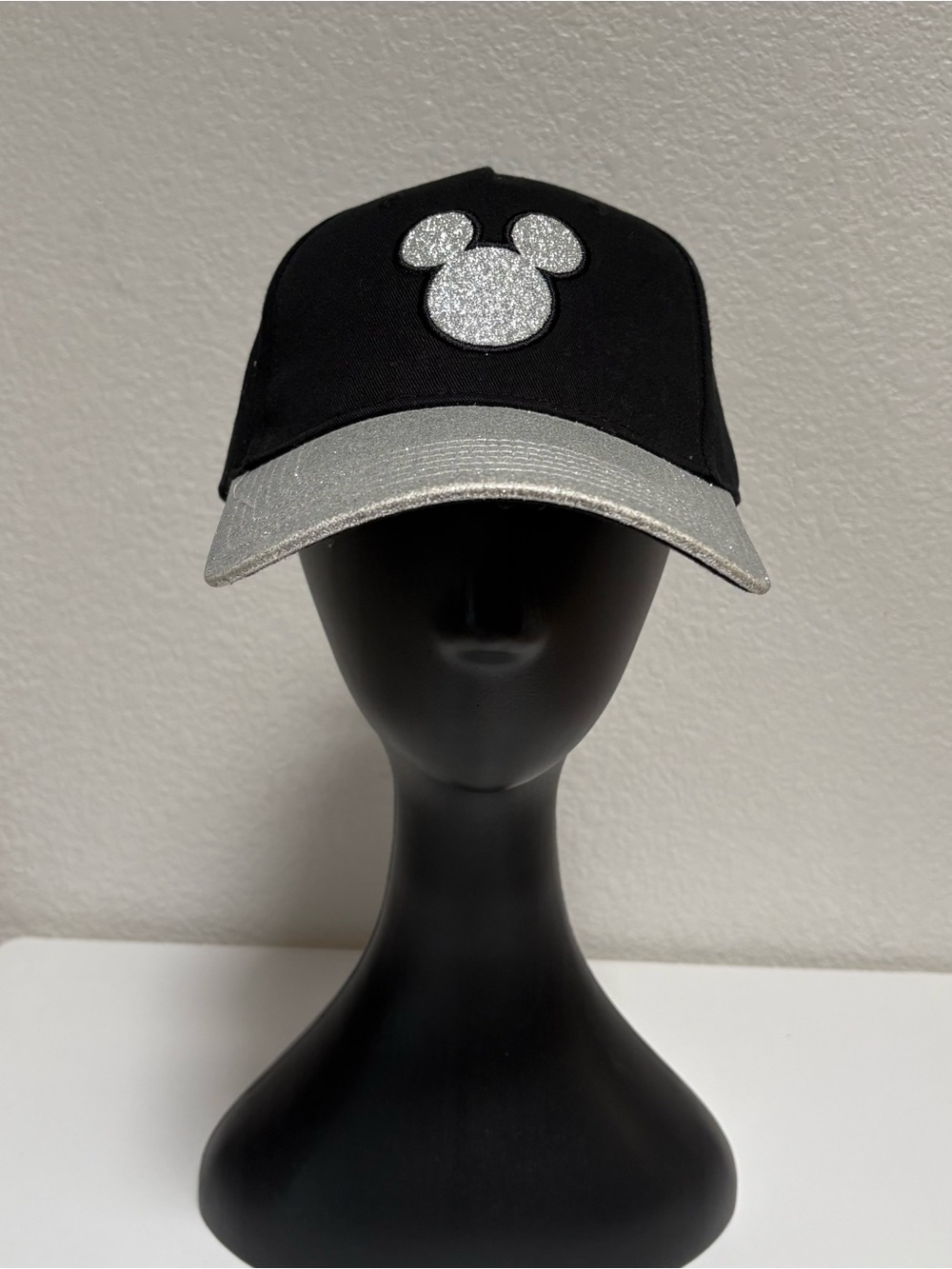 Disney Black Cap with Silver Glitter Mouse Emblem